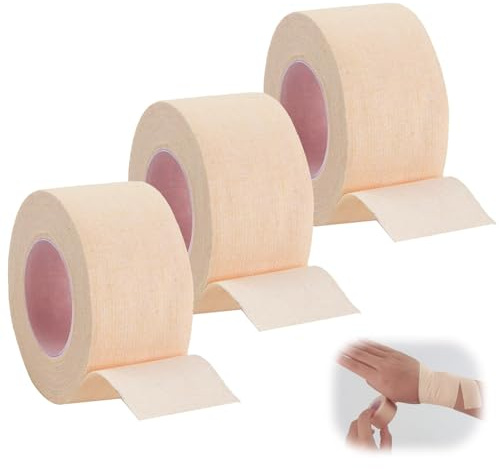 3 Rolls Self-Adhesive Wrap Tape, 2.5cm x 5m Skin Color Breathable Elastoplast Surgical Tapes for Wound Dressing Care Securing Catheters Easy Tear Sports Tape for First Aid Ankle Wrist Finger Athletic