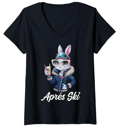 Damen Apres Ski Skihaserl Party Design Skihase Skifahrer Outfit T-Shirt mit V-Ausschnitt