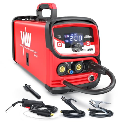 VECTOR WELDING MIG Schweißgerät 200 A, Fülldraht Schweissgerät, Elektrodenschweißgerät mit Digitales Display Gasfrei-Funktion und 3-Knopf-Bedienung (M2001D)
