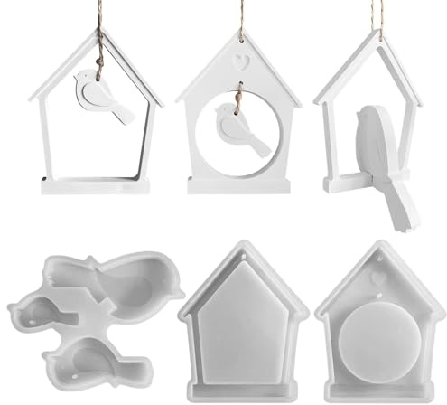 Silikonformen Gießformen Vogel Häuser, Silikonform Ostern Vogel Gießformen Silikon Frühling Haus Silikonformen Anhänger, Silikonformen Gießformen Ostern Haus Silikonform Frühling für DIY Kerzen (A)