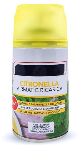 Sicignano | Deodorante Spray per Ambiente 250 ml - Durata 60 Giorni, Compatibile con Tutte le Macchinette, Ideale per Casa, Ufficio, Auto, Bagno (Citronella)