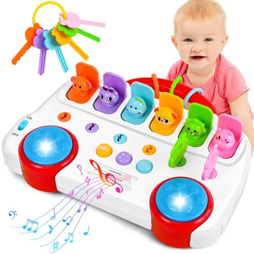 PATEMZON Kinderspielzeug ab 1 Jahre, Montessori Spielzeug, Pop up Kinderspielzeug mit Tieren und Tasten, Frühe Entwicklung Ursache und Wirkung Musikspielzeug Geschenke ab 1 2 Jahr Mädchen Junge