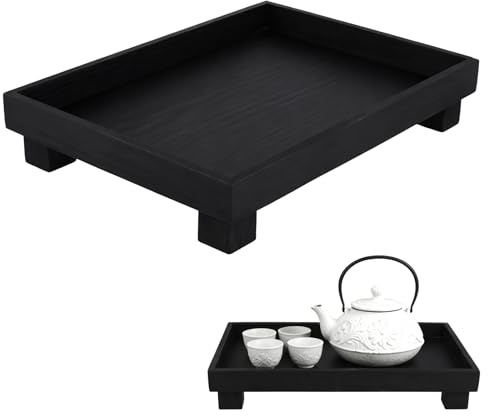 SYUTBOU 35 x 25 x 6 cm svart träbricka, rektangulär trädekoration, bricka, svart serveringsbricka för vardagsrum, kök