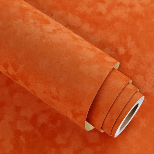 Stickyart Papier Peint Autocollant Mural en Velours Orange 30X800cm Revetement Mural Vintage Papier Adhésif Pour Meuble Chambre Rouleau Adhesif Decoratif Bote À Bijoux Placard Tiroir Pour Meuble