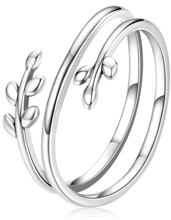 SOUTHPLUS Bague Argent 925 Pour Femme Filles, Bague Infini Zircone, Empilable,Élégante,Bague de Fiançailles Femme, Bague d'Amitié, Cadeaux de Bijoux pour Fille, Mère, Copine (Feuilles Laurier)