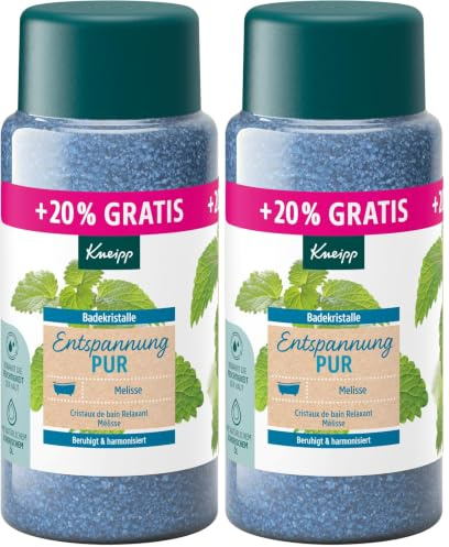 Kneipp Badekristalle Entspannung Pur -Sondergröße- mit naturreinem Tiefensalz der Saline Luisenhall und ätherischem Öl der indischen Melisse und Extrakt der Zitronenmelisse, limitierte Edition, 720g