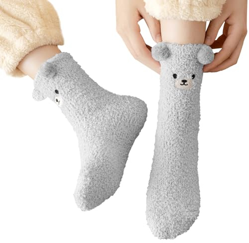 Holdes djurmotiv strumpor – broderade strumpor av korallfleece | mysiga fluffiga sovstrumpor med broderi | För män kvinnor mor far familj barn sovrum och vardagsrum