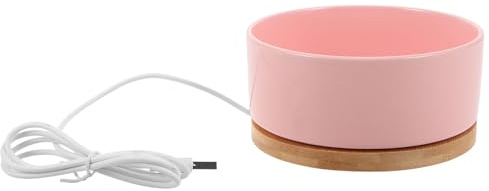 TEHAUX Cuenco con Temperatura Constante Calefaccionado de Cerámica y Madera para Mascotas Diseño Moderno y Redondo para Uso Interior en Clima Frío