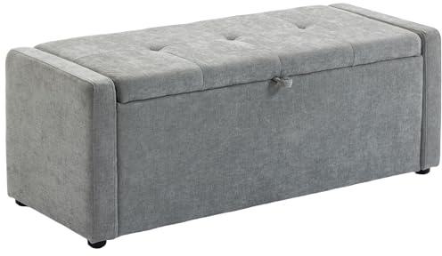 HOMCOM Banc de Rangement 142 L Bout de Lit 200 kg 122x48x44cm Gris Clair