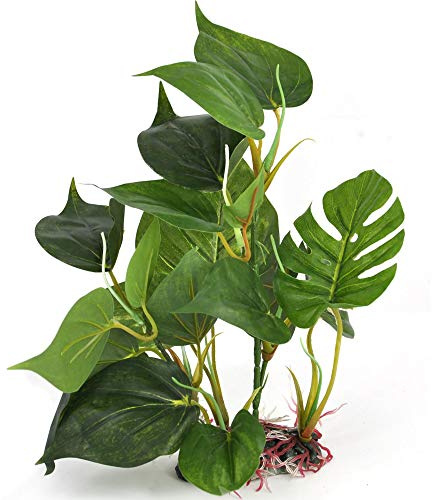 Gearmax® Plante Artificielle Monstera Imitation Herbe en Plastique Vert avec Base pour Aquarium