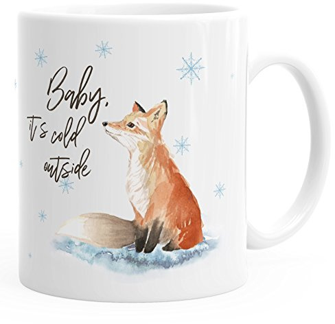 Autiga Tasse Weihnachten Baby it`s cold outside Spruch Fuchs Winter Schnee Fox Weihnachtsbecher Weihnachtstasse Weiss unisize