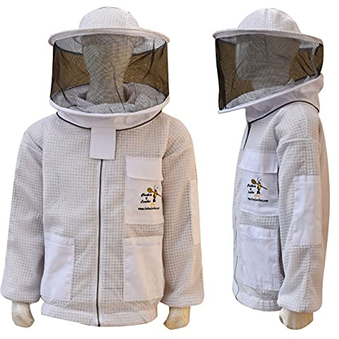 Clothes N Leather Gear Beekeeping Three Layer Mesh Ultra Ventilated Jacket Fully Protection Jacket with Round Veil Colors (White, 4XL)
