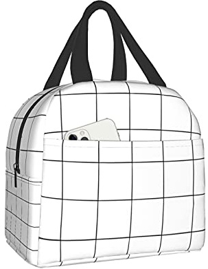 Aisquw White Checkered Bags, Reusable Snack Bag Food Container For Boys Girls Men Women School Work Travel Picnic Waterproof Outdoors Game Handbags For Adults