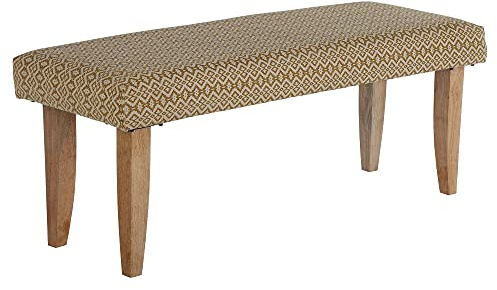 WOMO-DESIGN Sitzbank gepolstert Palma aus Stoffbezug, 120 x 48 x 40 cm, Holzoptik-Weiß-Gold, Holzbeine Unikat Landhaus-Stil Retro Sitzbank Polsterbank Flurbank Bank Truhenbank Sitzpolster Schuhbank