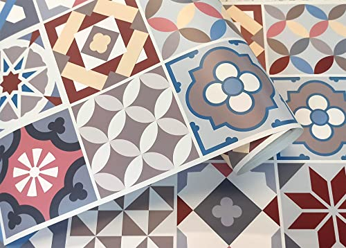 GOYAPRINT Papel Pintado Autoadhesivo para Pared Muebles Cocina Dormitorio Vinilo Decorativo 40x250cm (Baldosa Color)