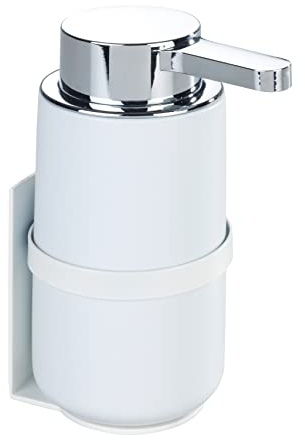 WENKO Woya - Dispenser di sapone da parete ricaricabile, in ceramica, per fino a 250 ml, sapone liquido, detersivo per piatti o disinfettante, fissaggio Turbo-Loc senza foratura, 6,8 x 13 cm, colore: