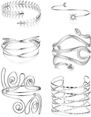 ORAZIO 6Pcs Cuff Bracelets for Women Girls| Upper Arm Cuff Jewelry Open Armlets| Simple Snake Armband Coil Bracelet Set| Minimalist Bangle| Adjustable Cuff Bangles Set for Halloween Accessories