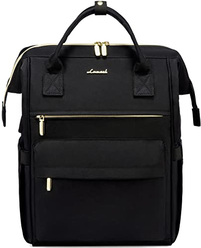 LOVEVOOK damryggsäck, 15,6 tums laptop-arbetsväska, skolryggsäck med USB-laddningsport, vattentät skolväska för lärare, bekväm och elegant, för arbete, resor, skola och universitet, svart