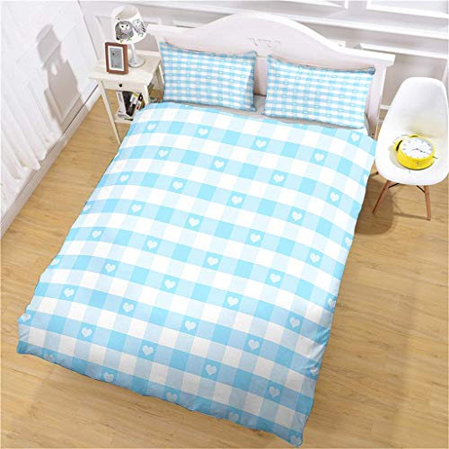 Set Di Biancheria Da Letto Natalizia 260X240Cm, Set Copripiumino Matrimoniale In Microfibra Per Adulti Con Cerniera E 2 Federa, Motivo Stampati In Plaid Blu A Forma Di Cuore 3D, Confortevole