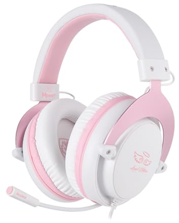 USOTSO MPOWER Stereo Gaming Headset for PS4, PC, Mobile, Noise Cancelling Over Ear Headphones with Retractable Flexible Mic & Soft Memory Earmuffs for Laptop Mac Games-Angel Edition