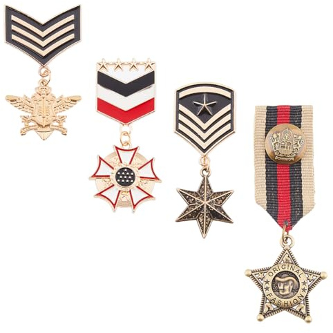 SUPERFINDINGS 4Pcs 4 Style Iron Star Eagle Médaille Broche Fleur Épinglette Badge Chapeaux Écharpe Costume Broche Vintage Revers Clip pour Costume Décoration 5.9 9.5cm
