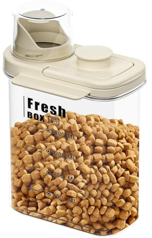 MINGPINHUIUS Dog Cat Food Storage Container - Transparent Sealed Insect-proof Moisture-proof Pet Food Storage Container, Portable Small Dog Food Container for Dry Food & Dry Feed (Beige Yellow, M/2L)