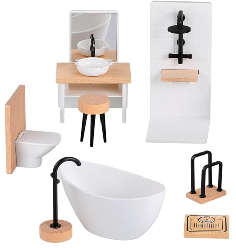 Zyiphor 1/12 Puppenhaus Badezimmer Set Dollhouse Bathroom Puppenmöbel Miniatur Puppenhaus Möbel Badewanne Toilette Waschbecken Modell Ornament DIY Puppenhauszubehör