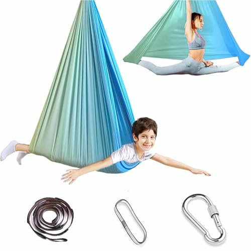 Generisch 𝐓herapieschaukel Kinder Tuch Body Zur Stresslinderung 𝐘oga Tuch Zum AufhäNgen Mit 360° SchwenkbüGel FüR Kinder Und Erwachsene Mit 𝐀utismus 𝐀ngstzustäNden,G