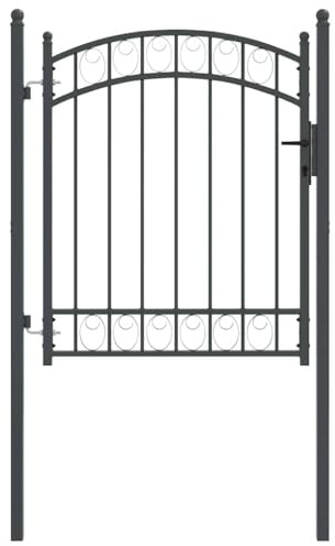vidaXL Porte de Clôture Gris 150 x 100 cm Acier Peint par Poudre, Matériel d'extérieur Moderne, Portail en Acier rectangulaire avec Design arqué, accès Jardin et terrasse