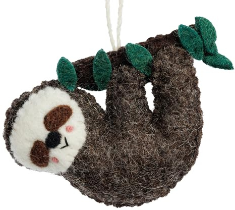 SIKORA Filz Anhänger hangemachter Christbaumschmuck aus Wollfilz Deko Figur Weihnachten Ornament - Handmade in Nepal, Farbe:Faultier 8cm - FZ25