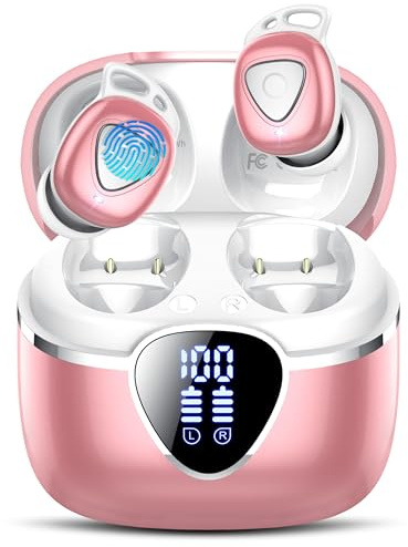 Wireless Earbuds, Bluetooth 5.4 Headphones In Ear with HiFi Stereo Deep Bass, 40H Wireless Earphones with ENC Noise Cancelling Mic, LED Display, IP7 Waterproof Bluetooth Earbuds for Android iOS, Pink