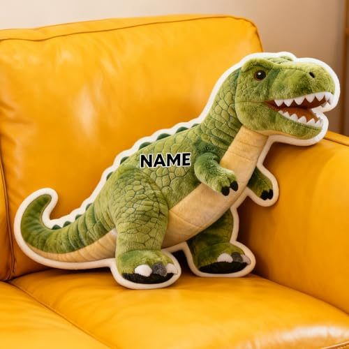 LCMAIT Individuelles Kissen in Dinosaurierform Personalisiertes Niedliches Kissen mit Namen Party-Andenken Geburtstags Jungen und Mädchen Sofa-Dekoration (Dinosaurier)