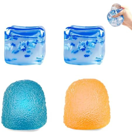 Chanyi9588 4Pcs Squishy Set, Squishy And Stress Cube Toys | 4Pcs Squishy Set With 2 And 2 Textured Balls In Flexible Elastomer For Office Focus And Sensory Relief