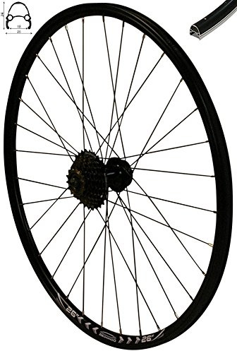Redondo 26 Zoll Hinterrad Laufrad Felge Schwarz 6-Lo Disc + 7-Fach Shimano Kranz