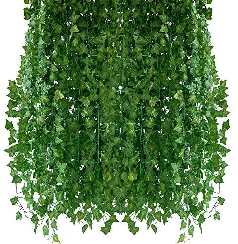 Homvik Plantas Hiedras Enredaderas Artificiales 24Pcsx2.4m Plantas Colgantes Artificiales Guirnalda para Decoración Exterior Boda Hogar Seto Jardín Escalera Ventana Balcón Valla Mesa Fiesta Interior