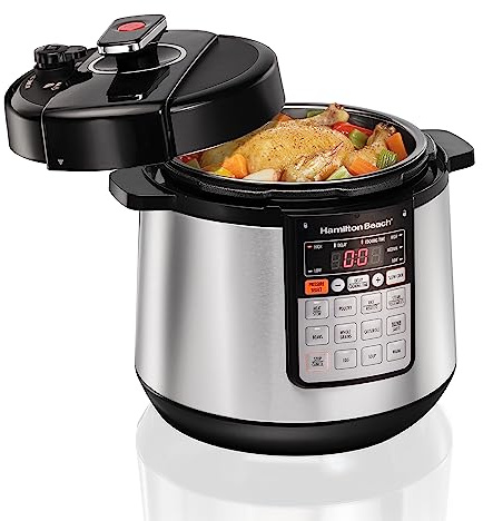 Hamilton Beach 10-i-1 digital tryckkokare med flera funktioner, 5.7 L, säker frisläppning av trycket, ångkokare, sautéring och varmhållning, rostfritt stål (34502-CE)