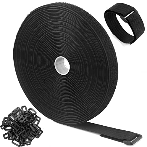 WSZJINB Fascette Fermacavi da 10m x 2cm con 50 Fibbie, Fascette Nere Riutilizzabili, Fascette a Strappo, Cinghie Fermacavi per Cable Management, Organizzatore Cavi, 2cm di Larghezza Nero