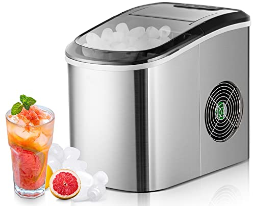 RELAX4LIFE Machine à Glaçons Autonettoyante 12 KG en 24 H, 2 Tailles de Glaçons, 9 Glaçons en 6-13 Mins par Cycle, 2.2 L Réservoir d’Eau pour Bureau Cuisine Bar, Rouge/Argent (Argent)