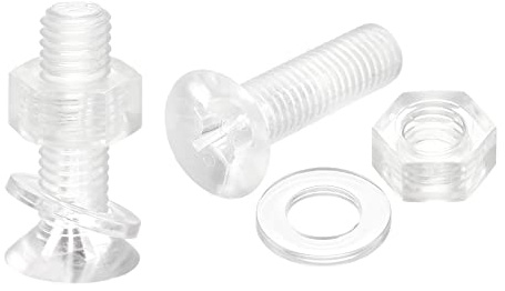 sourcing map 20 Sätze Kreuzschlitz Maschinenschrauben M8 x 30mm Transparent | PC Flachkopf Maschinenschrauben, Kunststoff, Mit Muttern und Unterlegscheiben