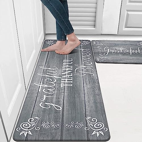 Enyhom Lot de 2 tapis de cuisine anti-fatigue, longs tapis antidérapants en mousse PVC, imperméables et résistants à l'huile, pour couloir, porte d'entrée, buanderie