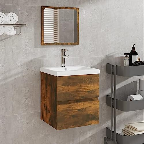 ZQQLVOO Mobiletto da bagno per lavabo con lavandino, specchio affumicato