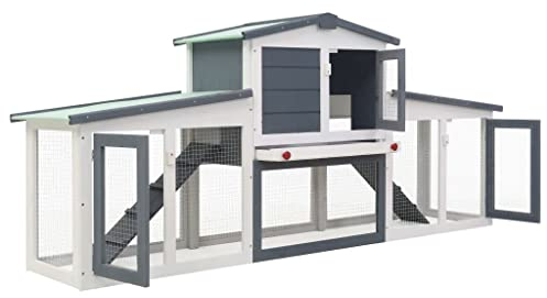 Coavain Kaninchenstall Grau und Weiß 204x45x85 cm Witterungsbeständig Kleintiergehege Vielseitig Einsetzbar Kleintierstall Meerschweinchen Sich Frei Bewegen Kaninchenhaus Einfacher Zusammenbau