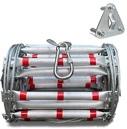 AiQima Rope Ladder,Portable Fire Ladder for 2 Story Windows,Emergency Escape Ladder Steel Wire Rope Ladders/with Base/5M/16Ft