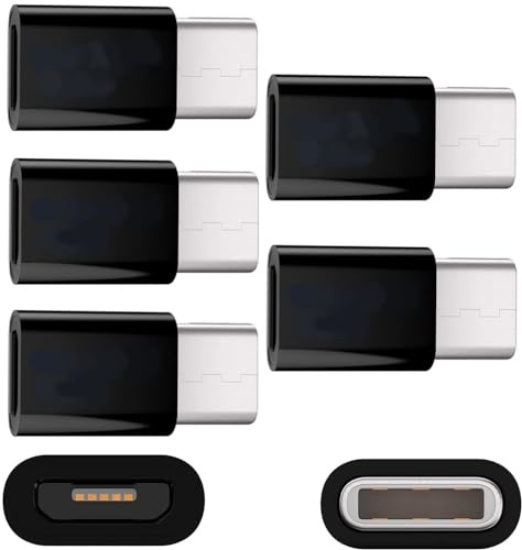 DIGITALRISE 5 adaptadores de Micro USB Hembra a USB Type-C Macho, Convierte USB 2.0 Tipo B a USB 3.1 Tipo C, Color Negro