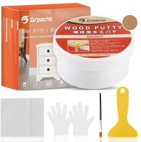 Masilla para madera 200g, Pasta de llenado premium, Llenadora barnizable, Kit de reparación para recorte y restaurar mesa y gabinete (Nuez)
