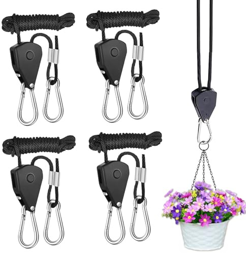 4 Stück Verstellbarer Seil Ratsche, Abspannseile mit Seilspanner, Alluring Ratchet Hanger, Reflektierend Leichte Abspannleine Zeltschnur mit Haken für Campingzelte, Markisen (Schwarz, 4mm*4M)