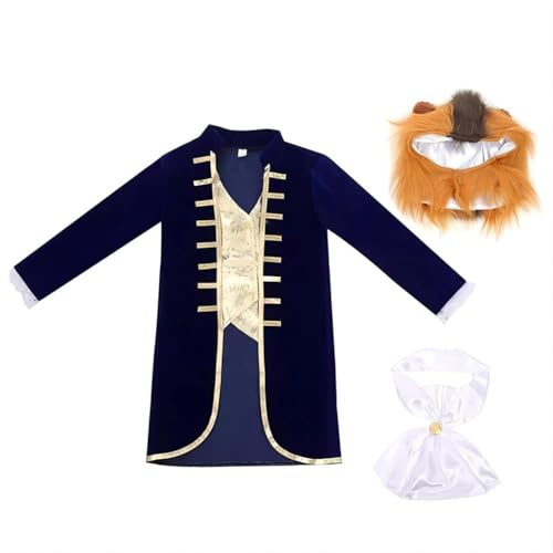 Lito Angels Vestito Costume Bestia Principe Azzurro con Jabot e Cappuccio, Completo Giacca per Bambino Taglia 7-8 anni