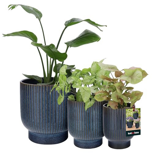 KOTARBAU® 3er Set Keramik Blumentopf ⌀ 18 cm / ⌀ 23 cm / 27 cm Dunkelblau Terrazzo Blumen Übertopf Blumentöpfe Keramik Blumentopf Keramik Blumenübertopf Keramik Übertöpfe für Zimmerpflanzen Übertopf