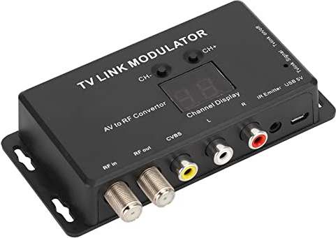 Modulador de Enlace de TV UHF TM70, Modulador IR Conversor AV a RF Adaptador Extensor de IR Modulador RF Compacto con Visualización de Canales Demodulador HD VHF Profesional