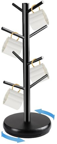 GeluEla Porte-Tasses, Arbre à Tasse, Support de Tasse a Café, 8 Crochets, Support à Bretzel avec Base Épaissie, Porte-Gobelet à Café, Porte Tasse pour Plan de Travail Armoire